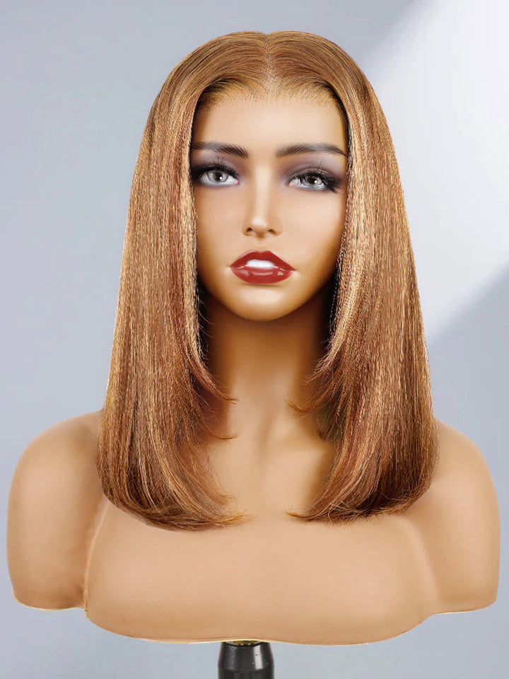 curlyme wear go hd glueless lace highlight color straight bob wig