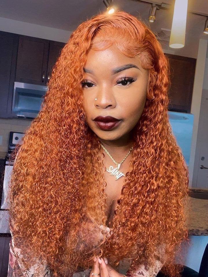 CurlyMe Sweet Ginger Color Pretty Water Wave Hair 13x4 Lace Front Wigs