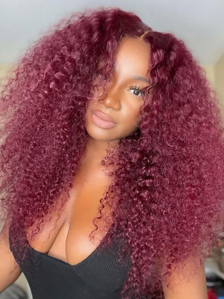 CurlyMe 13x4 Lace 99J Burgundy Color Kinky Curly Hair Lace Front Wigs With Baby Hair