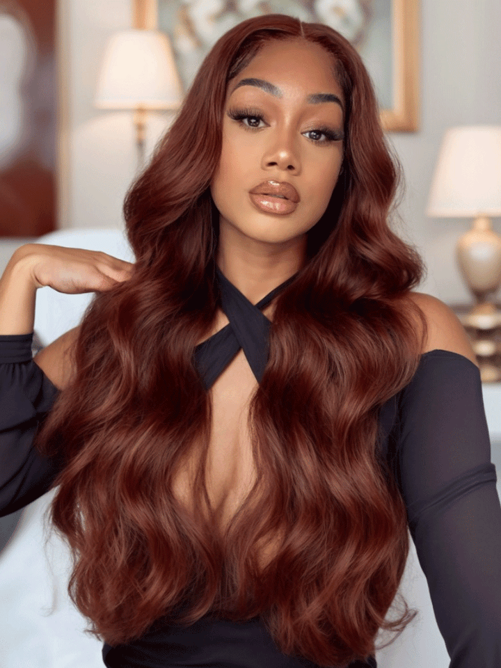 CurlyMe Pre-Plucked Wear Go Glueless Reddish Brown Body Wave Hair Pre-cut Lace