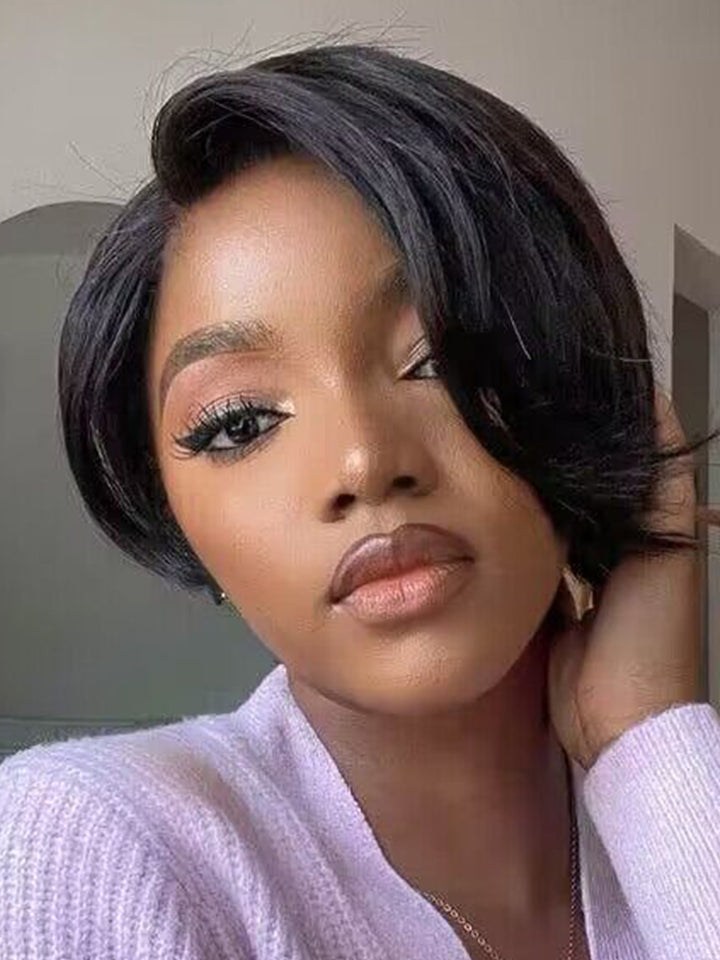 Short Pixie Cut Bob Wig Lace Front Wigs 13¡Á4 Brazilian Hair Wigs 150% Density Glueless Human Hair Wigs Pre Plucked for Black Women With Baby Hair Natural Hairline 8 inch ISEE HAIR