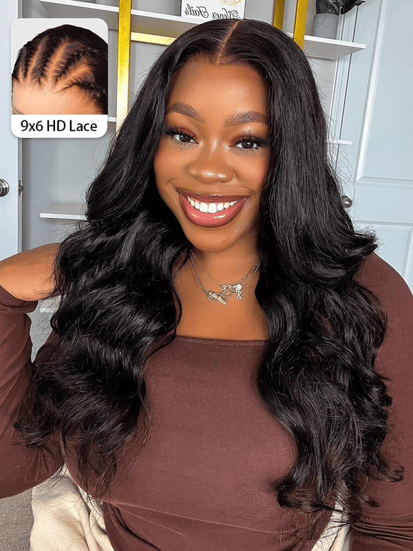 CurlyMe 9x6 HD Lace M-cap Wear Go Glueless Mini Knots Body Wave Hair Pre-cut Lace Front Wig Pre-plucked