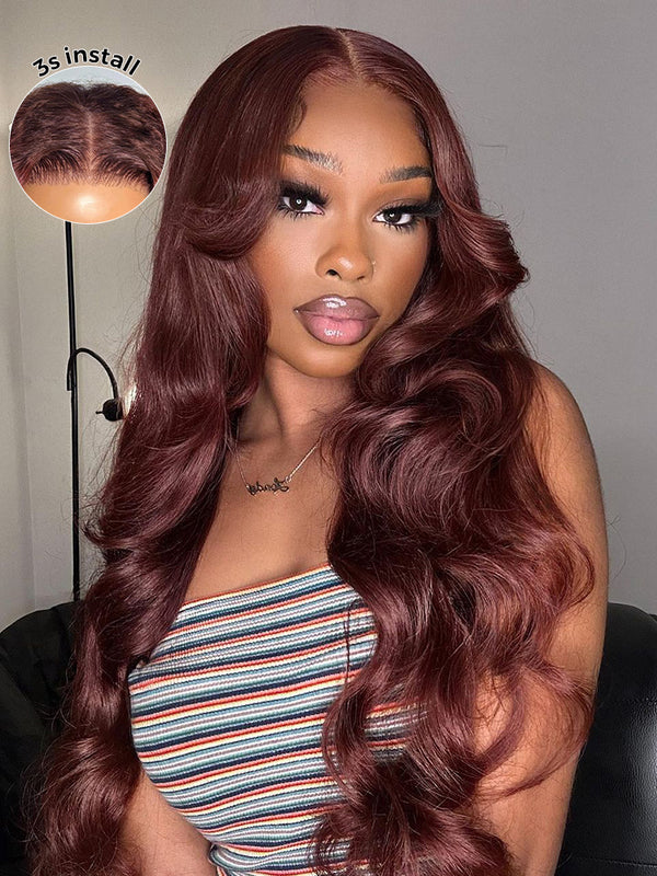 CurlyMe Pre-Plucked Wear Go Glueless Reddish Brown Body Wave Hair Pre-cut Lace