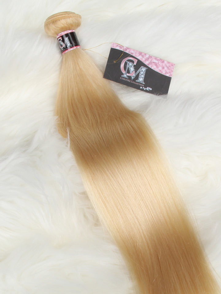 CurlyMe 613 Blonde Straight Human Hair 3 Bundles With 4x4 Lace Closure