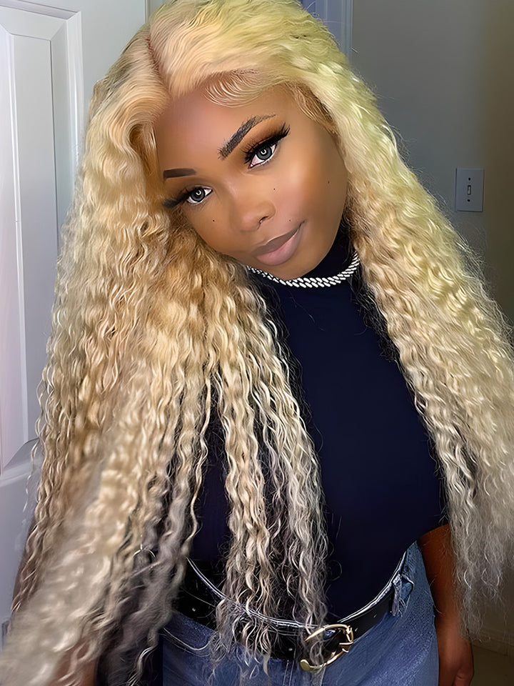 613 Blonde Kinky Curly Human Hair Wigs 13x4 Lace Front Wigs
