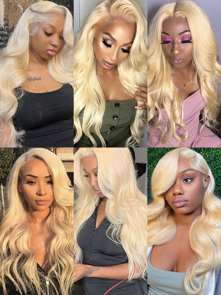 CurlyMe 613 Blonde Body Wave Human Hair 3 Bundles With 13x4 Frontal