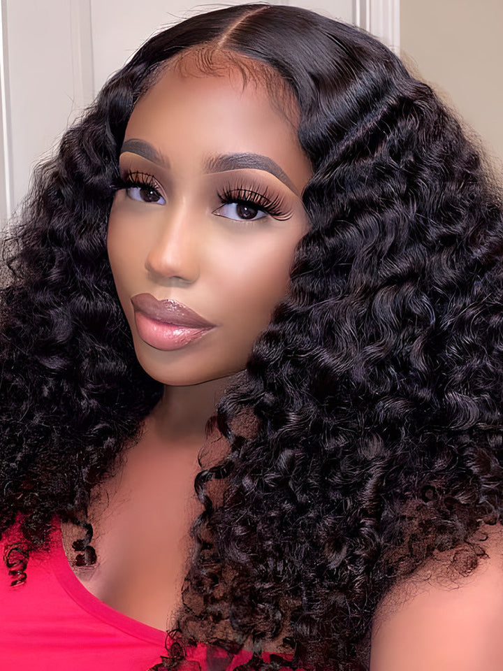 CurlyMe Deep Wave Hair Lace Closure Wig Pre Plucked Swiss Lace Curly Hair