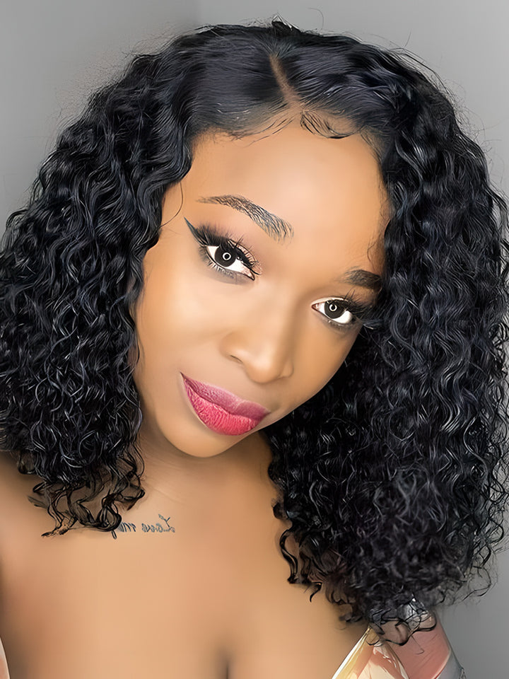 CurlyMe Trendy Kinky Curly Hair 13x4 Lace Front Bob Wigs Short Cute Curls