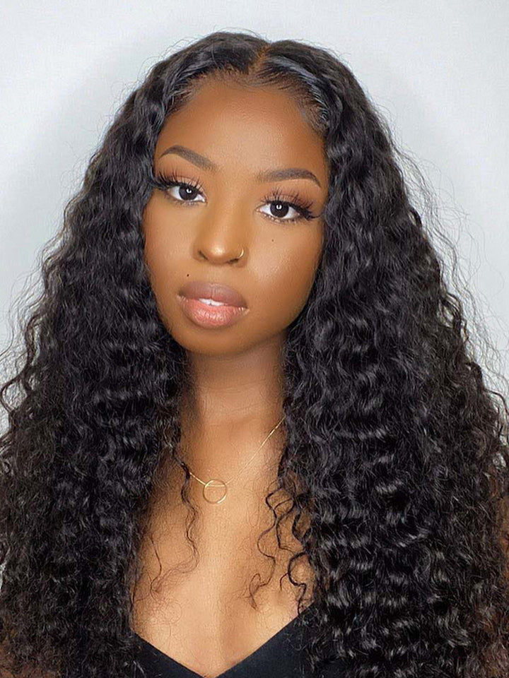 CurlyMe Deep Wave Long Hair 13x4 Lace Front Wigs Pre Plucked With Baby Hair