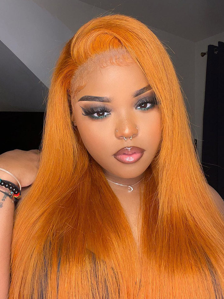 CurlyMe Ginger Color Straight Human Hair 13x4 Lace Front Wigs Remy Hair