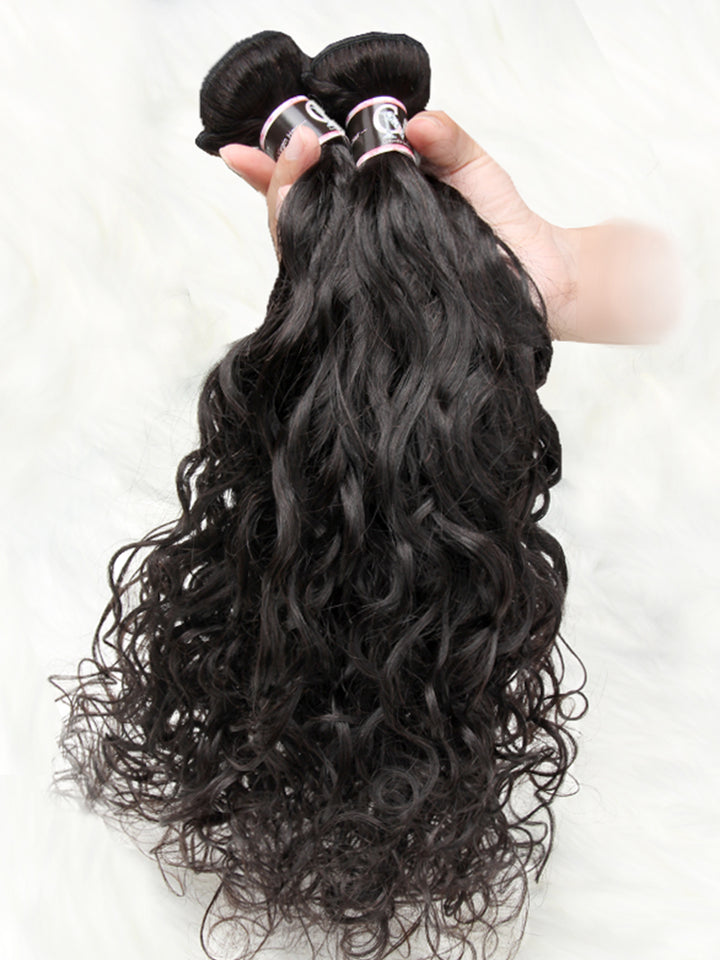 CurlyMe Natural Wave Virgin Human Hair 4 Bundles with 13x4/13x6 Frontal Natural Black