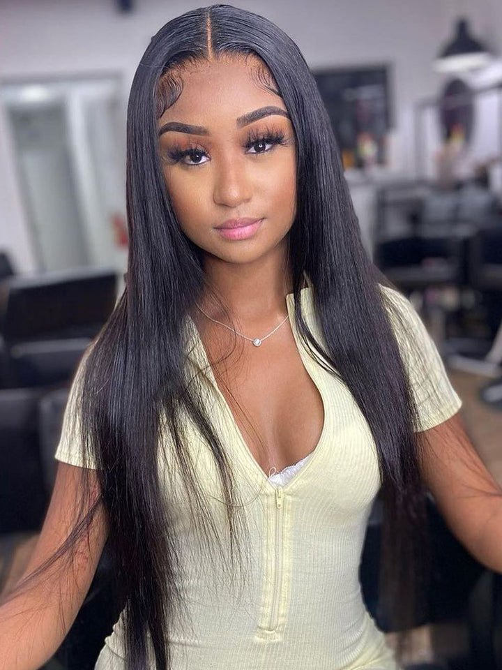 CurlyMe Silky Straight Long Hair 13x4 Lace Front Wigs Pre Plucked Natural Hairline