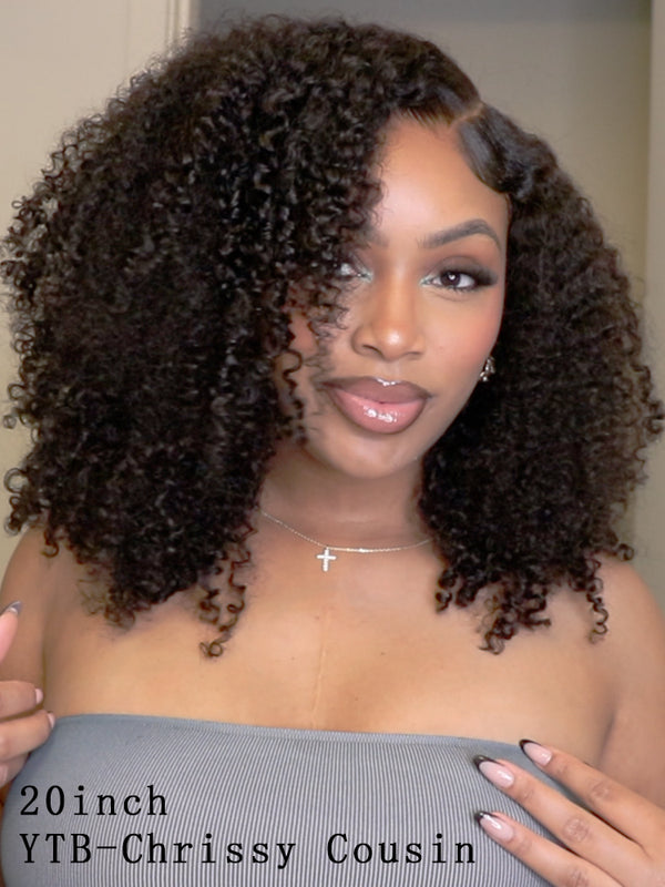 CurlyMe Pre-cut 9x6 Lace M-cap Wear Go Glueless Mini Knots Kinky Curly Hair HD Lace Front Wig Pre-plucked