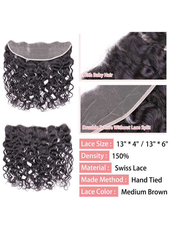 CurlyMe Natural Wave Virgin Human Hair 4 Bundles with 13x4/13x6 Frontal Natural Black