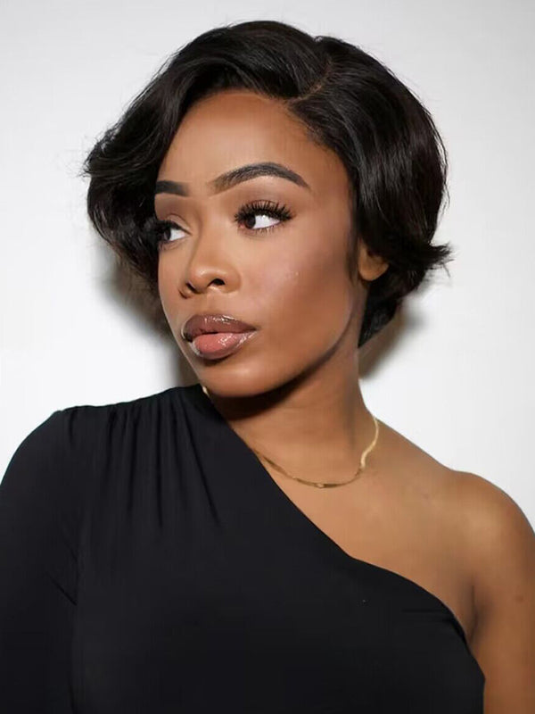 Short Pixie Cut Bob Wig Lace Front Wigs 13¡Á4 Brazilian Hair Wigs 150% Density Glueless Human Hair Wigs Pre Plucked for Black Women With Baby Hair Natural Hairline 8 inch