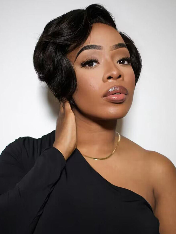 Short Pixie Cut Bob Wig Lace Front Wigs 13¡Á4 Brazilian Hair Wigs 150% Density Glueless Human Hair Wigs Pre Plucked for Black Women With Baby Hair Natural Hairline 8 inch