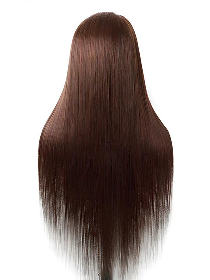 CurlyMe Chocolate Brown #4 Pre Cut Pre Plucked Wear Go Glueless Straight Lace Frontal Human Hair Wig ISEE HAIR