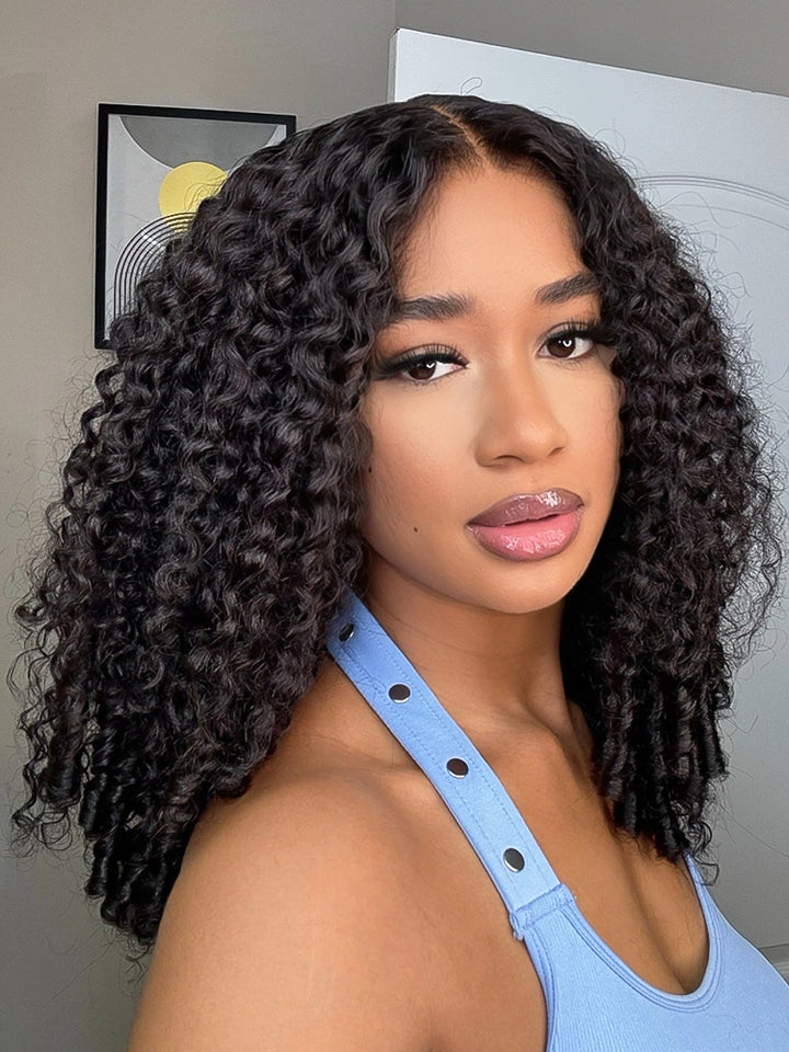 CurlyMe 360 Fit Wig Pre-Bleached Burmese Curly Human Hair Pre-Cut 360 Lace Wear Go Glueless Wig Pre-Plucked