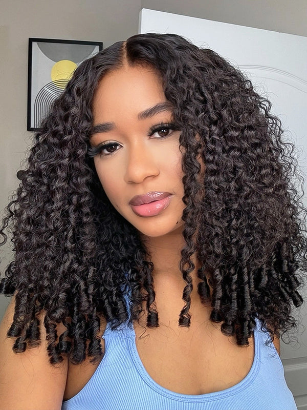 CurlyMe 360 Fit Wig Pre-Bleached Burmese Curly Human Hair Pre-Cut 360 Lace Wear Go Glueless Wig Pre-Plucked