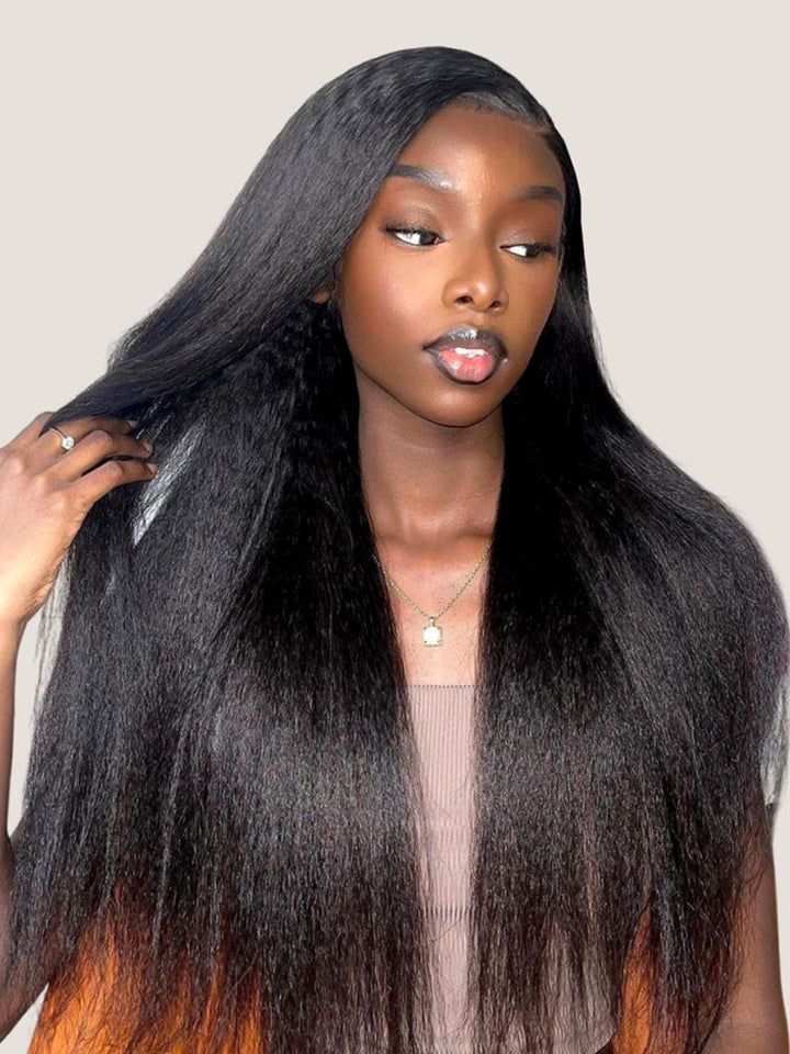 CurlyMe Pre-cut 9x6 Lace M-cap Wear Go Glueless Mini Knots Kinky Straight Hair HD Lace Front Wig Pre-plucked