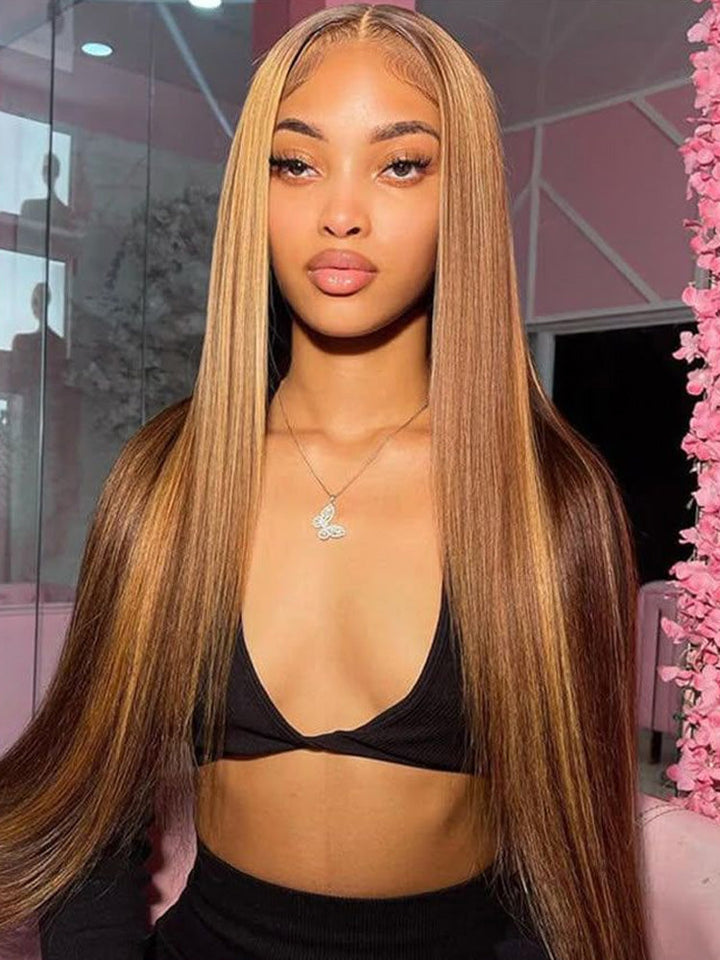 CurlyMe Highlights Ombre 7x5 Swiss Lace Wear Go Straight Glueless Wigs Pre Cut Lace Wig