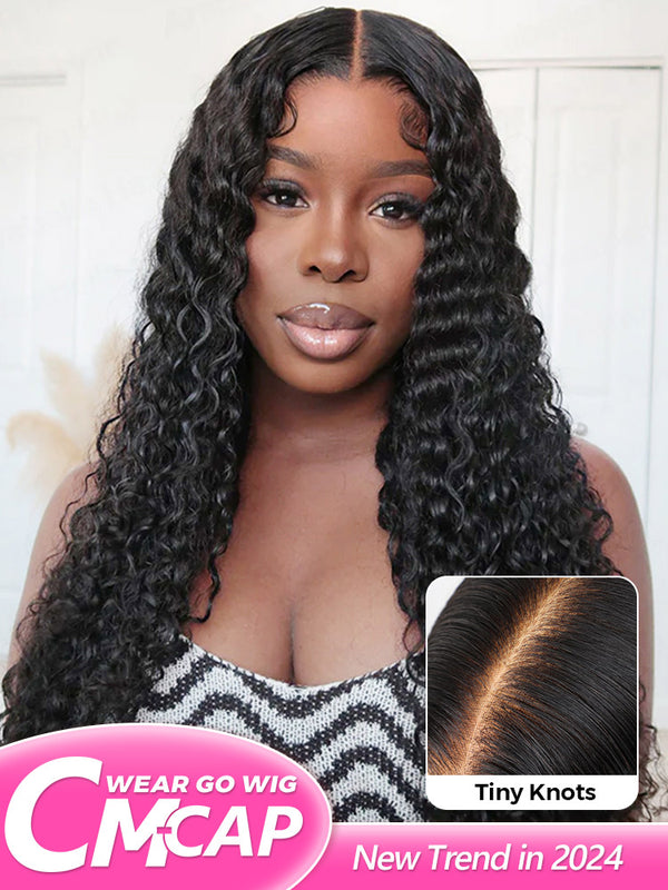 CurlyMe Pre-cut 9x6 Lace M-cap Wear Go Glueless Mini Knots deep Wave Hair HD Lace Front Wig Pre-plucked