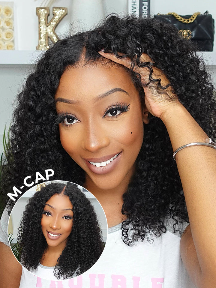 CurlyMe Pre-cut 9x6 Lace M-cap Wear Go Glueless Mini Knots Kinky Curly Hair HD Lace Front Wig Pre-plucked