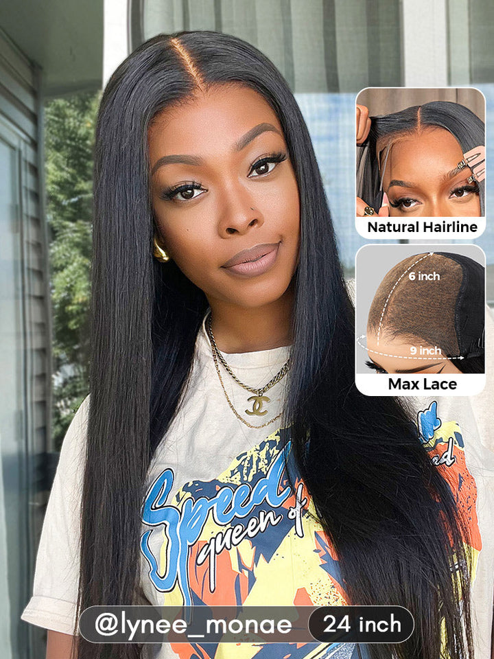 CurlyMe 9x6 HD Lace M-cap Wear Go Glueless Mini Knots Straight Hair Pre-cut Lace Front Wig Pre-plucked