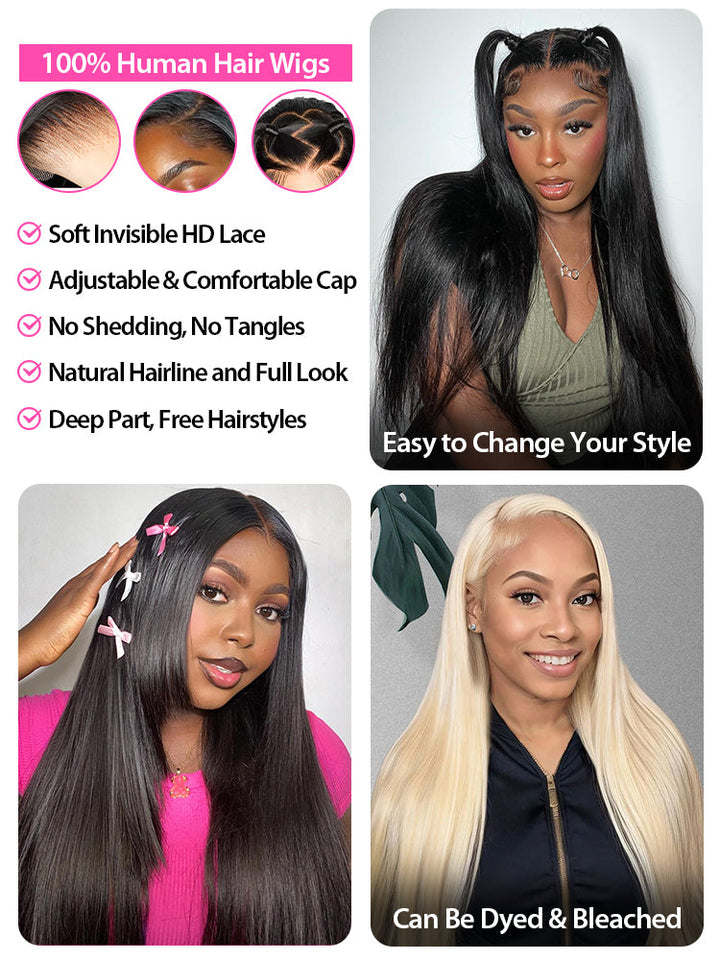 CurlyMe 13x4 Swiss HD Lace/Transparent Lace Wigs Straight Long Hair Lace Front Wigs