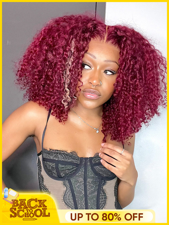 CurlyMe 13x4 Lace 99J Burgundy Color Kinky Curly Hair Lace Front Wigs With Baby Hair
