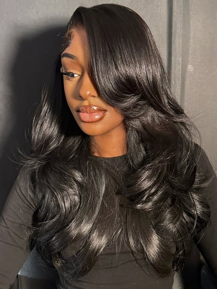 CurlyMe Layered Cut Pre-Bleached Body Wave 9x6 Pre-Cut HD Lace Wear Go Glueless Wigs