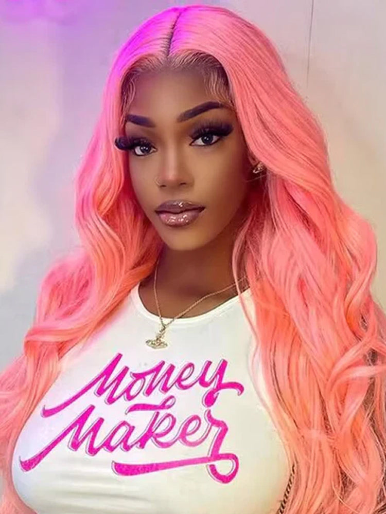 pink color baddie wig