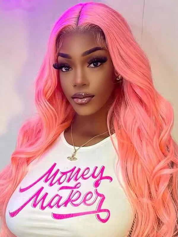 CurlyMe Light Ash Pink Pre Cut Glueless Lace Straight Wear Go Wig