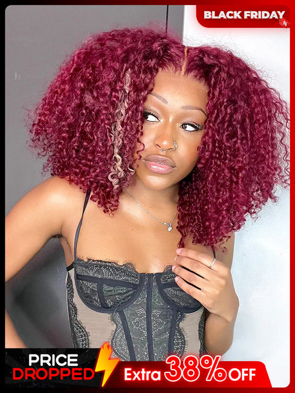 CurlyMe 13x4 Lace 99J Burgundy Color Kinky Curly Hair Lace Front Wigs With Baby Hair
