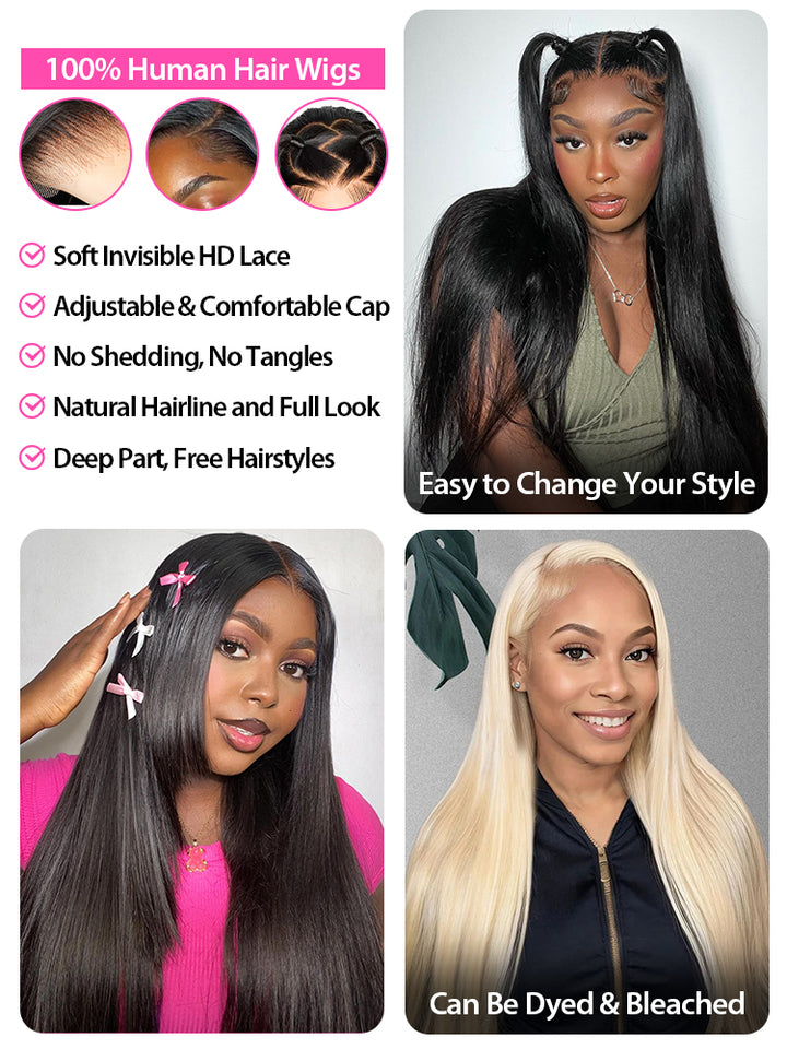 CurlyMe Silky Straight Long Hair 13x6 Lace Front Wigs Pre Plucked Natural Hairline