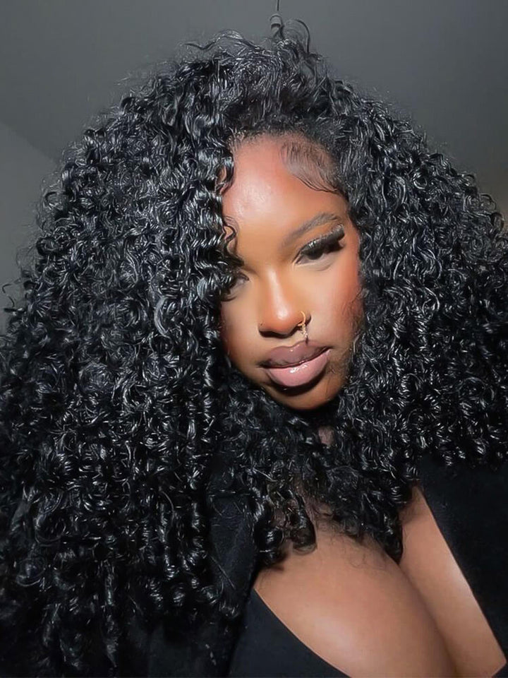 CurlyMe Pre-bleached Wear Go Glueless Wig 7x5 Pre-cut HD Lace Burmese Curly Human Hair