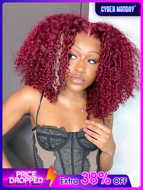 CurlyMe 13x4 Lace 99J Burgundy Color Kinky Curly Hair Lace Front Wigs With Baby Hair