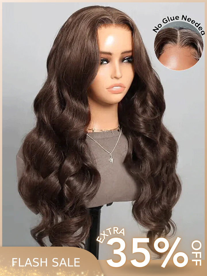 CurlyMe Mocha Mousse Pre Cut Glueless Lace Body Wave Wear Go Wig