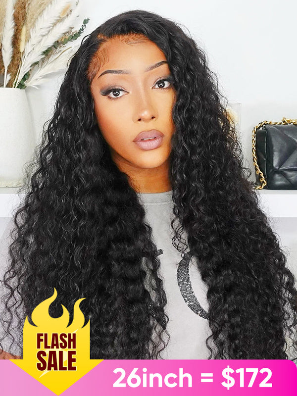 CurlyMe Pre-bleached Wear Go Glueless Wig 7x5 Pre-cut HD Lace Water Wave Human Hair