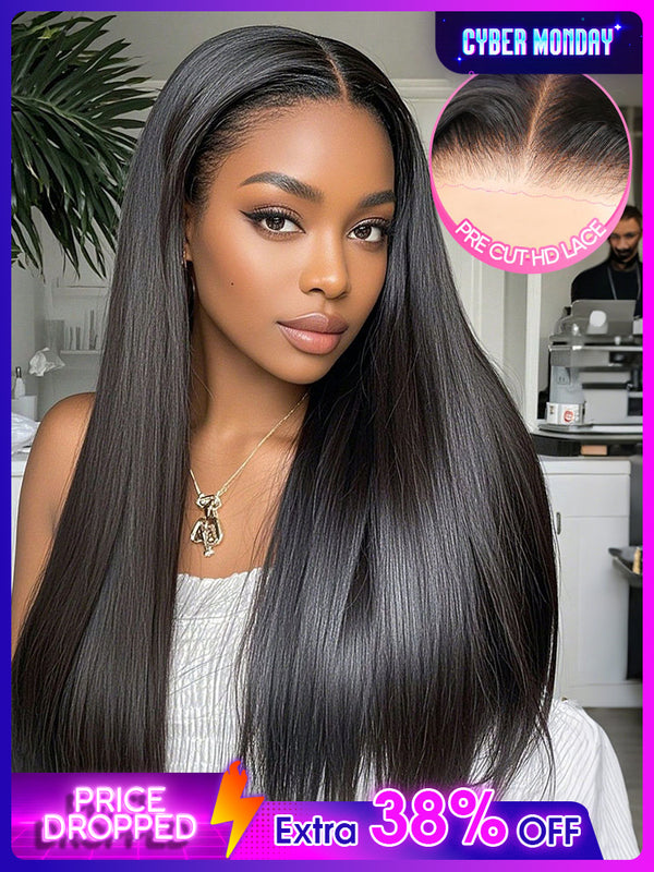 CurlyMe Pre-bleached Straight Hair Wear Go Glueless Wig 7x5 Pre-cut HD Lace Pre-plucked