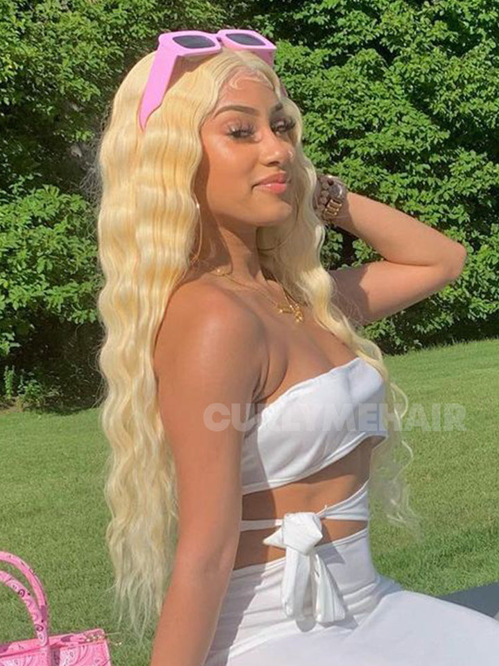 CurlyMe 613 Blonde Human Hair Wig Body Wave Lace Front Wigs Pre Plucked