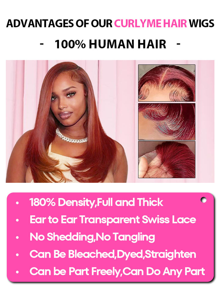 CurlyMe 99J Burgundy Color Straight Hair 13x4 Lace Front Wigs Easy Bleached Lace Wigs