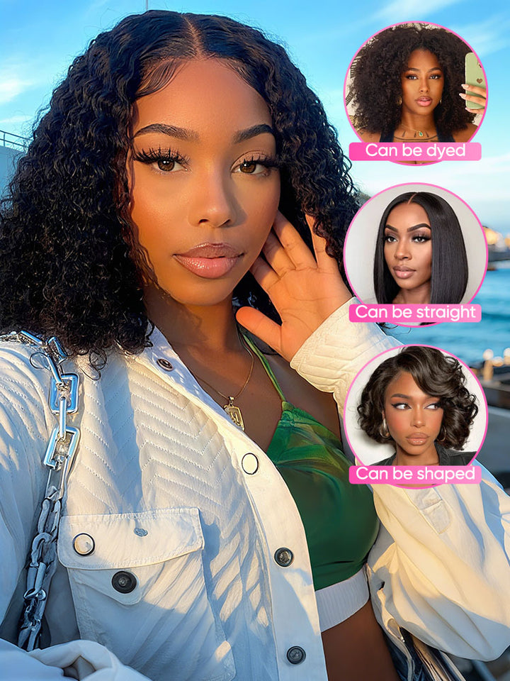 CurlyMe Kinky Curly Glueless Bob Wig Pre Cut 7x5 HD Lace Wear Go Wig