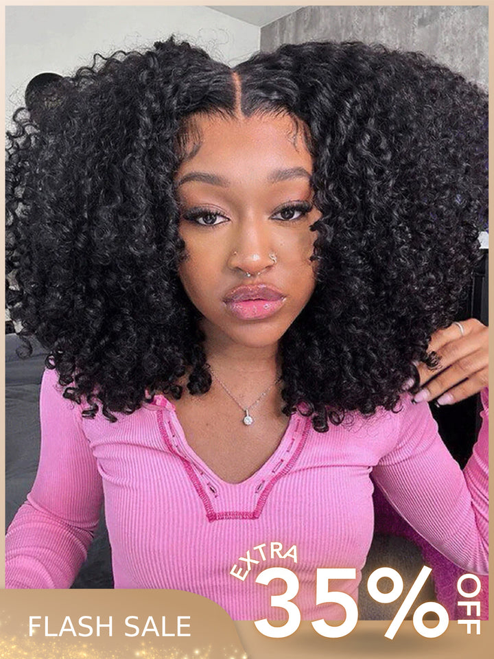 CurlyMe Pre-cut 9x6 Lace M-cap Wear Go Glueless Mini Knots Kinky Curly Hair HD Lace Front Wig Pre-plucked