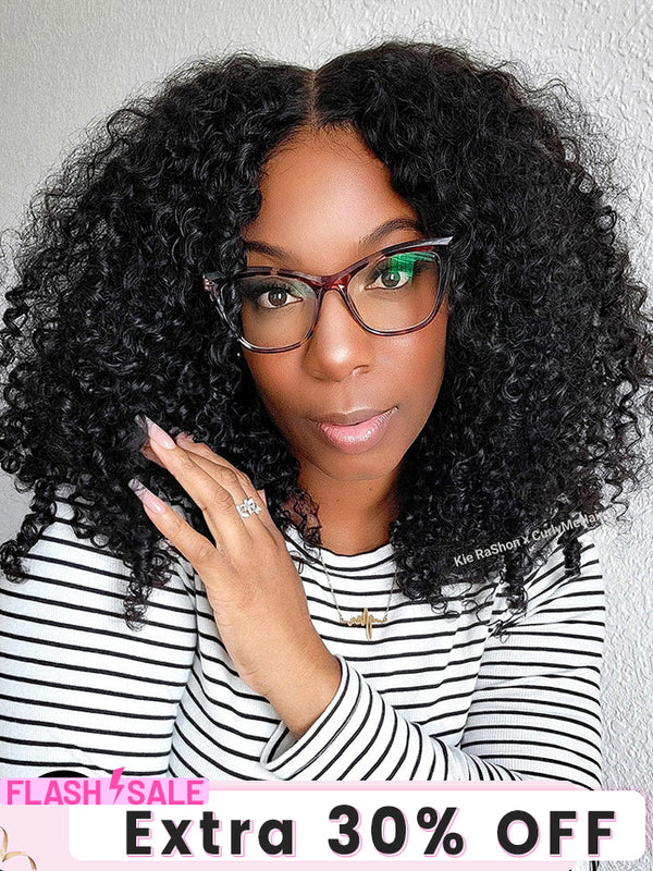 CurlyMe Pre-bleached Kinky Curly 7x5 Pre-cut HD Lace Wear Go Glueless Wig