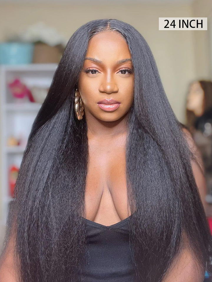 CurlyMe Kinky Straight Hair 13x4 Lace Front Wigs Pre Plucked Natural Black
