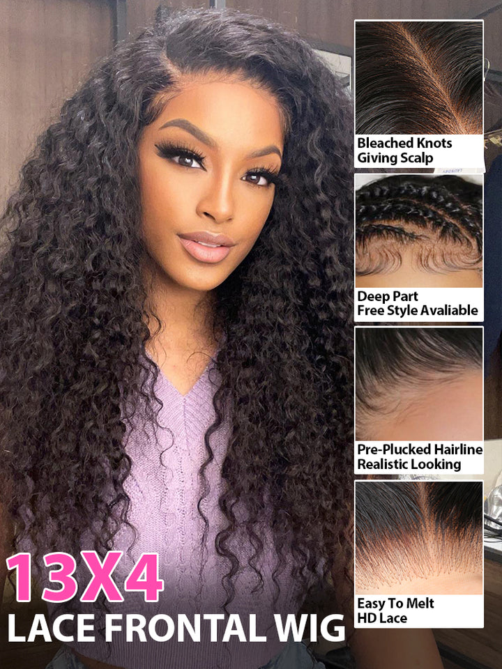 CurlyMe Kinky Curly Hair Pre-bleached 13x4 Swiss HD Lace/Transparent Lace Front Wigs Pre Plucked