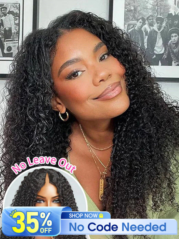 [Clearance Sale] Kinky Curly V Part Wig Human Hair Glueless Wig Pre-plucked