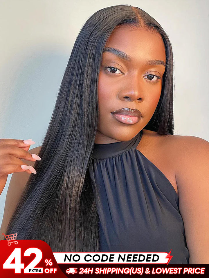 [Clearance Sale] Pre-bleached Most Like Real Hair Glueless Straight Human Hair HD Lace Wig Pre-plucked