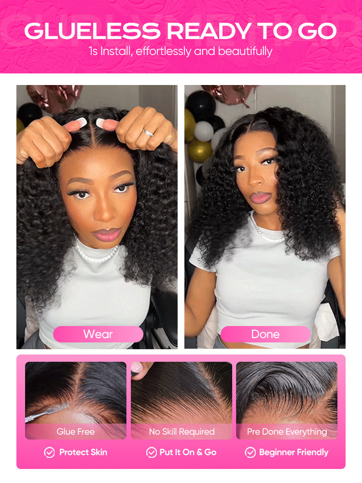 CurlyMe 7x5 HD Lace Glueless Bob Wigs Wear Go Pre Cut Lace Human Hair Wigs